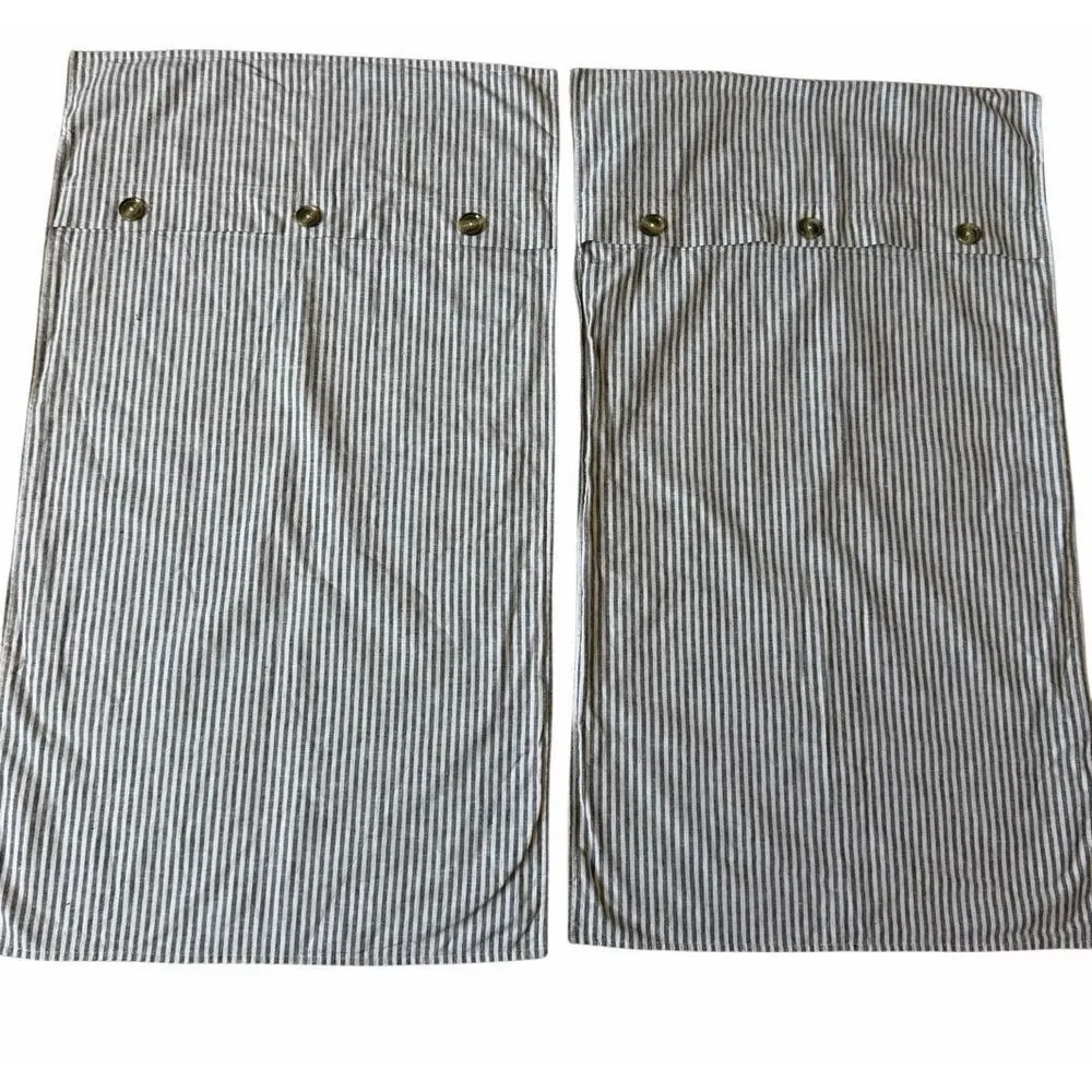 POTTERY BARN Wheaton Striped Cotton Linen Shams Set of 2 Chambray King Gray Whit